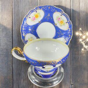 Vintage Gold China Porcelain Occupied Japan Hand Painted Teacup Saucer Cup Plate